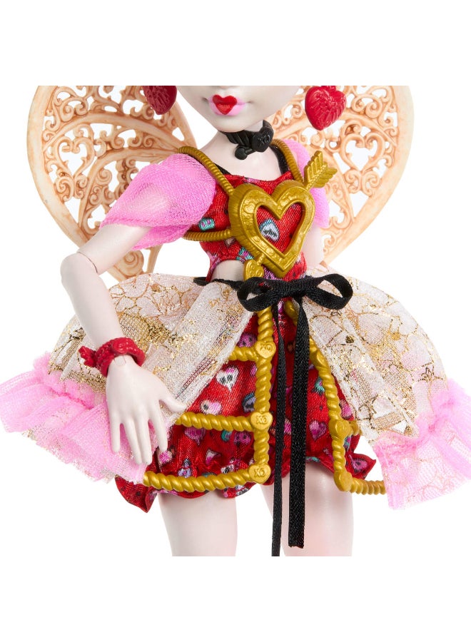 مونستر هاي Scary Sweet Birthday Doll, Cupid Asteria in Pink and Red Party Dress with Themed Accessories like Invite, Balloon, Gift and More - Image 4
